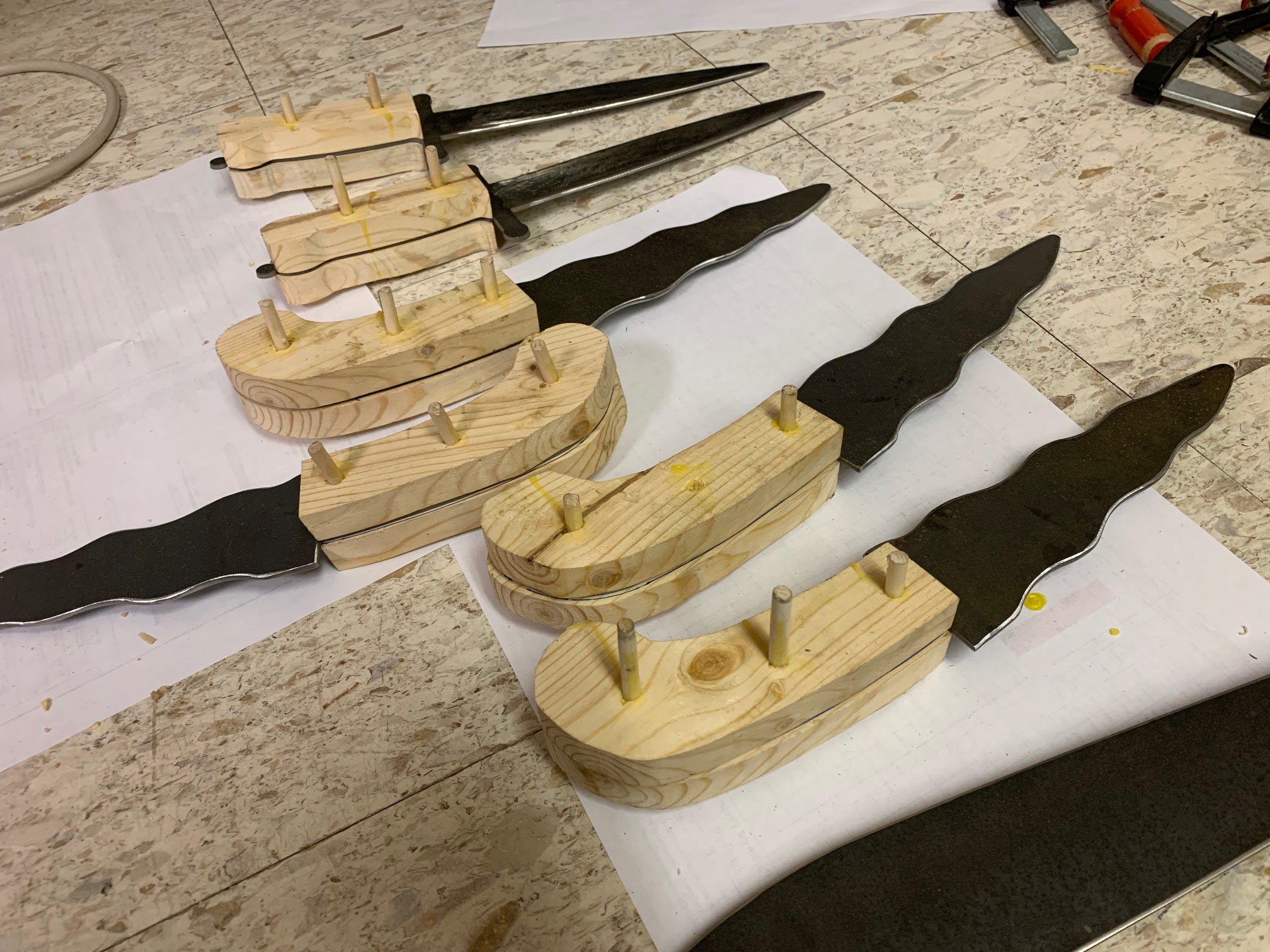 Wood handles ready for shaping and sanding
